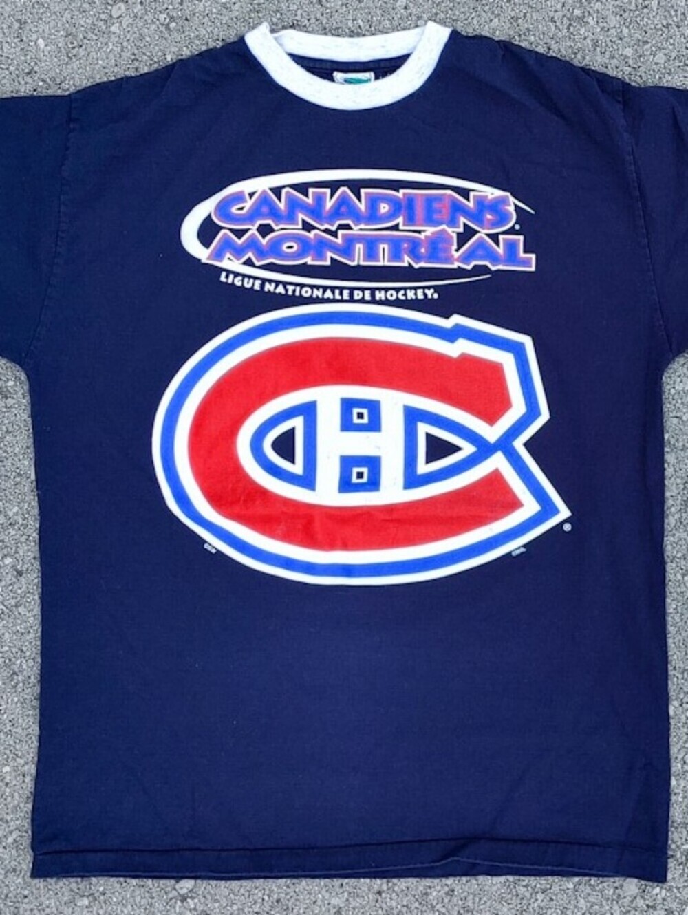 Vtg Y2K Montreal Canadiens Ringer Shirt Large Waves Made in Canada NHL Tee